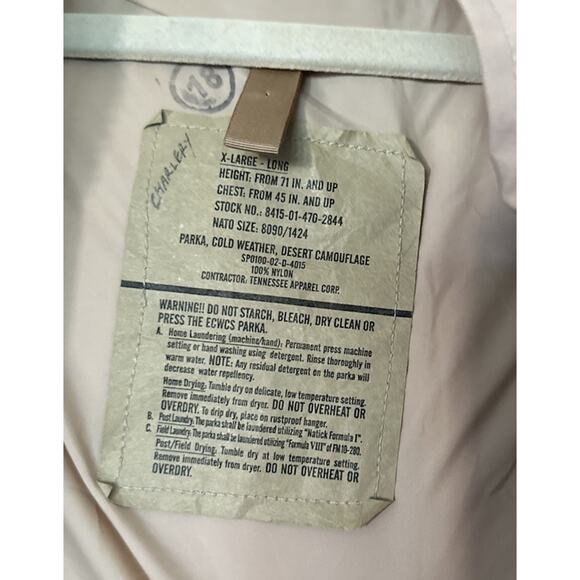 Tennessee Apparel Corp Cold Weather Desert Camouflage Military Parka Jacket XL L - Picture 4 of 4